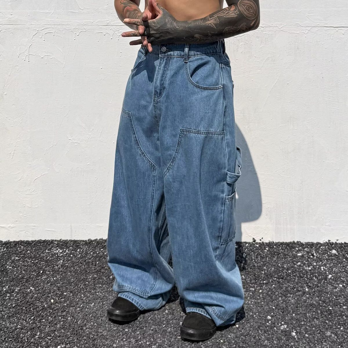 Men's Loose Fit Straight Leg Jeans - Vintage American Style Cleanfit Denim Pants With Unique Curve Design_mkmklike.com