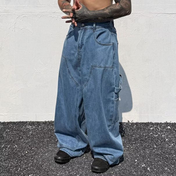 Men's Loose Fit Straight Leg Jeans - Vintage American Style Cleanfit Denim Pants With Unique Curve Design_mkmklike.com