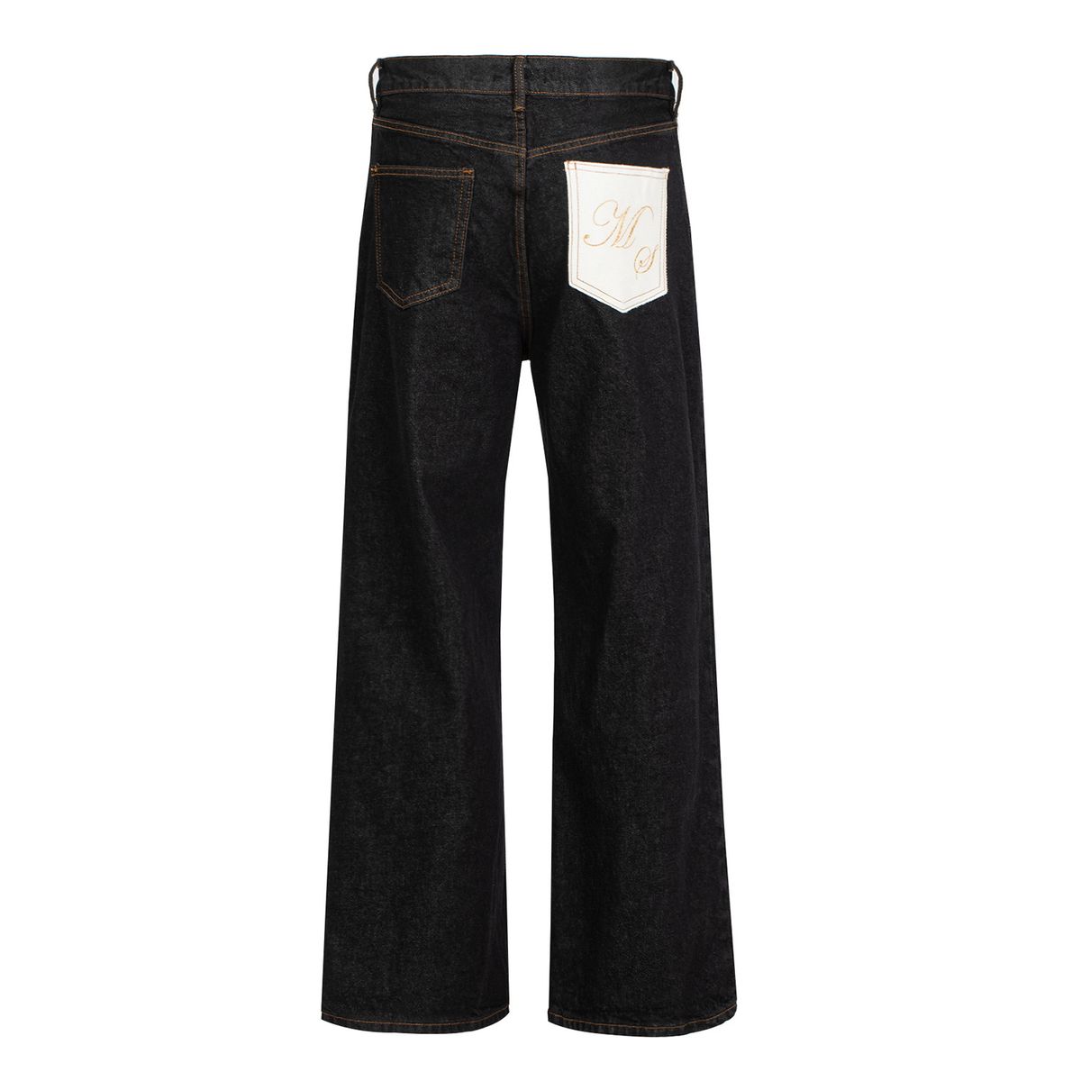 Washed Denim Baggy Jeans For Men & Women – Classic Straight-Leg, Mid-Rise, Non-Stretch Cotton (Black With Horsehair Accents)_mkmklike.com