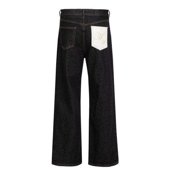 Washed Denim Baggy Jeans For Men & Women – Classic Straight-Leg, Mid-Rise, Non-Stretch Cotton (Black With Horsehair Accents)_mkmklike.com