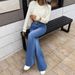 Women's Clothing High Waisted Slightly Flared High-Waisted Mid Blue Flare Jeans For Women – Slimming Vintage Bootcut Denim Pants With Stretch Fit_mkmklike.com