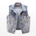 Women's Distressed Denim Vest With Beaded Floral Embroidery – Lightweight Spring/Summer Short Sleeve Ripped Vest Top (Light Blue) – Sizes S-3XL_mkmklike.com