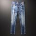 Distressed Embroidered Slim Fit Men's Jeans - Vintage Washed Denim Pants With Handmade Rips Tching, Straight Leg Comfort Stretch For Casual Wear_mkmklike.com