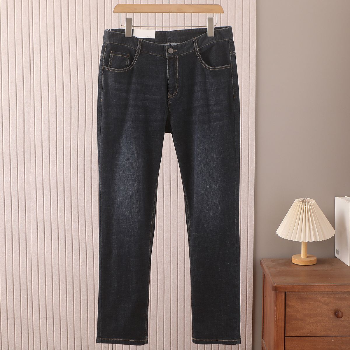 Men's Summer Thin Fit Mid Waist Straight Leg Jeans Wrinkle Free 2K122 Mulberry Silk Breathable Denim Jeans_mkmklike.com