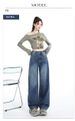 Trendy Girl Closet 2025 Autumn New Style Dark Color Distinctive Back Pocket High Waist Scimitar Wide Leg Jeans For Women Slimming Straight_mkmklike.com