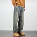 Nordmann American Style Casual Yellow Mud-Dyed Jeans For Men, Straight Loose Fit, Trendy Brand Long Pants, Autumn Retro Draped_mkmklike.com