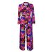 Women's Fashion Print Two-piece Suit Lapel Tie Shirt Wide Leg Pants Suit_mkmklike.com