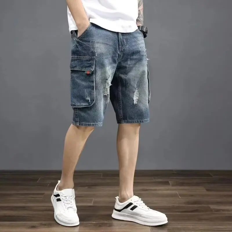2025 2025 Summer Casual Loose Five Pockets Men's Denim Shorts Trendy Loose Workwear Pants Vintage Blue Jeans Loose Fit Comfortable_mkmklike.com
