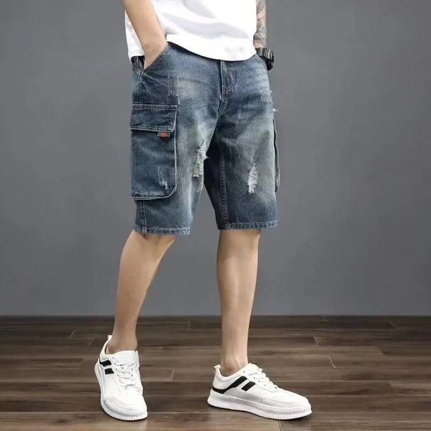 2025 2025 Summer Casual Loose Five Pockets Men's Denim Shorts Trendy Loose Workwear Pants Vintage Blue Jeans Loose Fit Comfortable_mkmklike.com