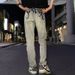 Men's Distressed Washed Jeans – Streetwear Style, Relaxed Straight Fit, Vintage Light Blue Denim Pants For Casual Outfits (Sizes 27-36)_mkmklike.com