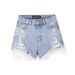 Women's Clothing Flower Hand Painted Ripped Denim Shorts Embroidered Ink High Waist Slim Hot Girl Hot Pants Casual Trend_mkmklike.com