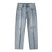 Current Summer Blue Ripped Wide-Leg Pants Young Korean Style Street Fashion Casual Versatile Straight-Leg Jeans For Men_mkmklike.com