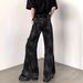 Unisex High-Waisted Slim Fit Flared Jeans Spring/Autumn Style Frayed Hem Flared Horse Hoof Pants_mkmklike.com
