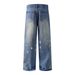 Men's Clothing Vintage Distressed Dirty Stained Ripped Loose Straight Floor Length Jeans_mkmklike.com