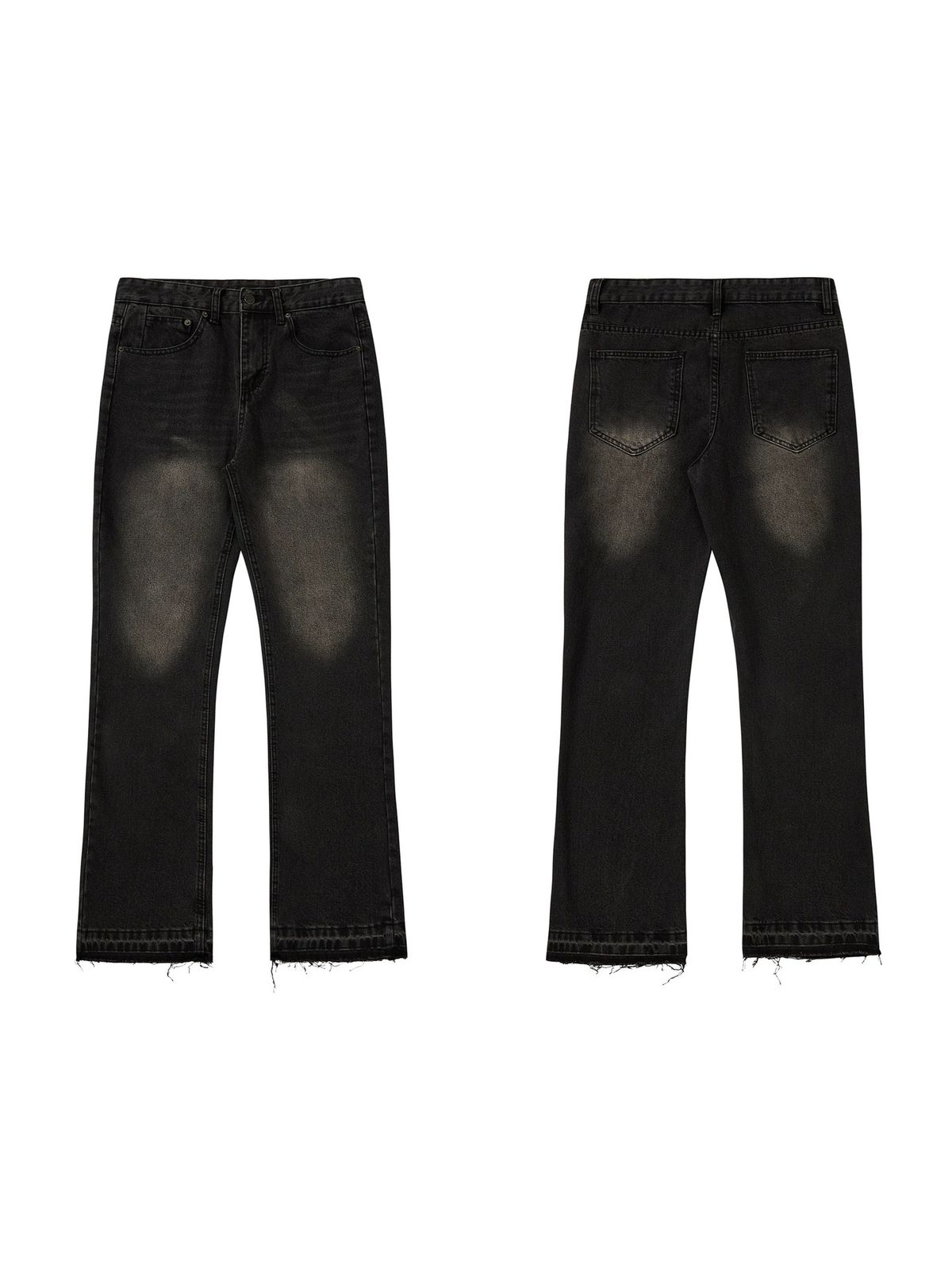 Smoke Gray Tassel Version Retro Vintage Jeans Distressed Gray Fringe Hem, Relaxed Straight Fit AestheticComfort Stretch Denim Jeans_mkmklike.com