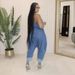K Denim Workwear Multi-pocket Patchwork Loose Sleeveless Jumpsuit_mkmklike.com