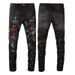 Men's Clothing European And American Personality High Street Fashion Men's Beggar Hole Patch Hot Diamond Patch Graffiti Slim Fit Denim Jeans 8616_mkmklike.com