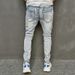 Men's 2024 NEW vintage ripped jeans slim stretch trend personality pants and trousers_mkmklike.com