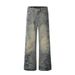 Punk Distressed Vintage Flared Jeans For Men, Vibe Trendy Design, Washed Wave Pattern Loose Wide-Leg Pants_mkmklike.com