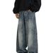 "High Street Vintage Washed Blue Jeans – Relaxed Fit, Distressed Denim, Men's Straight-Leg Trousers For Casual & Streetwear"_mkmklike.com