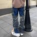 Men's Clothing European And American High Street Pocket Camouflage Workwear Patchwork Jeans Men's Trendy Loose Straight Personality Trousers_mkmklike.com