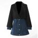 New Women's Slim Fit Denim Patchwork Suit Jacket Faux Two Piece Mid Length Top Casual Style In Blue_mkmklike.com