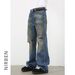 Men's Clothing High Street Retro Ripped Jeans Men's Trendy Brand Loose Straight Flared Slim Trousers_mkmklike.com