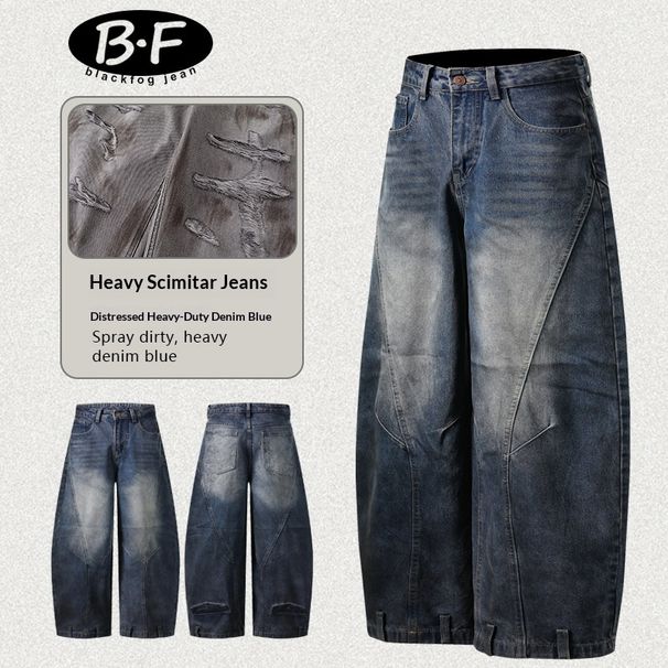 2025 Spring New American Street Style Patchwork Design Jeans, Loose And Casual, Unisex Couple's Ins Trousers_mkmklike.com