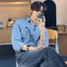 2025 Spring Autumn Korean Style Trendy Denim Men's Long Sleeved Loose And Versatile Casual Shirt Jacket_mkmklike.com