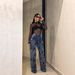 Retro Rose Print Jeans – High-Waisted Straight Leg Pants With Embroidered Sequins For Edgy Glam Fashion Trends_mkmklike.com
