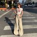 YC&American Retro Loose-fitting Low-waist Flared Pants With Drape Effect, Floor-length Wide-leg Pants, Versatile_mkmklike.com