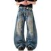 Men's Clothing Washed Retro Loose Wide Leg Jeans Men's Trendy Brand Old Dirty Pants Harem Straight Daddy Pants_mkmklike.com