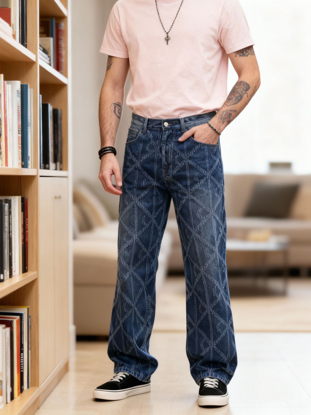 Men's Clothing Men's Crocheted Jeans Trendy Versatile Casual Trousers Fashion Korean Style Street Style For Formal & Casual_mkmklike.com