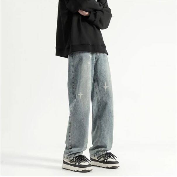 Men's Retro Star Print Straight Leg Jeans - Loose Fit High Street Denim Pants, Trendy Casual Wide Leg Trousers_mkmklike.com