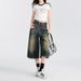 Women's American Retro Distressed Blue Cropped Jeans Summer Thin Loose Fit Mid-Length Over The Knee Wide Leg Shorts_mkmklike.com