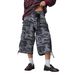 Women's Cargo Denim Capri Pants, Military Camo Print Straight Leg Cropped Jeans With Multiple Pockets, Retro American Style Casual Trousers_mkmklike.com