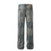 Wasteland Punk Distressed Washed Denim Straight-Leg Men's High Street Fashion Loose Wide-Leg Casual Floor-Length Pants_mkmklike.com