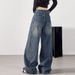 American Retro Wide-leg Jeans For Women, Spring And Autumn, Plus Size, Stylish High-waisted, Loose, Casual, Floor-length_mkmklike.com