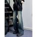 Pulse Retro Dark Blue Jeans For Tall Men European And American Style Vibe Straight-Leg Slightly Flared Wide-Leg Pants_mkmklike.com