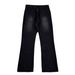 Men's And Women's Gradient Distressed Jeans Slightly Flared Loose Fit Casual Trousers Mid Waist Cotton Long Pants Black Blue_mkmklike.com