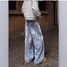 American High Street Design Graffiti Jeans Men's Trendy Brand Niche Vintage Washed Ink Splash Loose Wide-Leg Pants_mkmklike.com