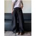 Unisex Trendy Wide Leg Loose Trousers Cross Border American Retro Button Design Bootcut Black Curved Blade Jeans_mkmklike.com