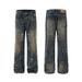 Men's Clothing High Street Vibe Distressed Blue Flared Jeans Men's Cool Slim Fit Pants_mkmklike.com