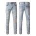Cross-border Pants Trendy Brand Men's American Retro Ripped Men's High Street Diamond-encrusted Jeans Men's Elastic Ripped Pants 6808_mkmklike.com