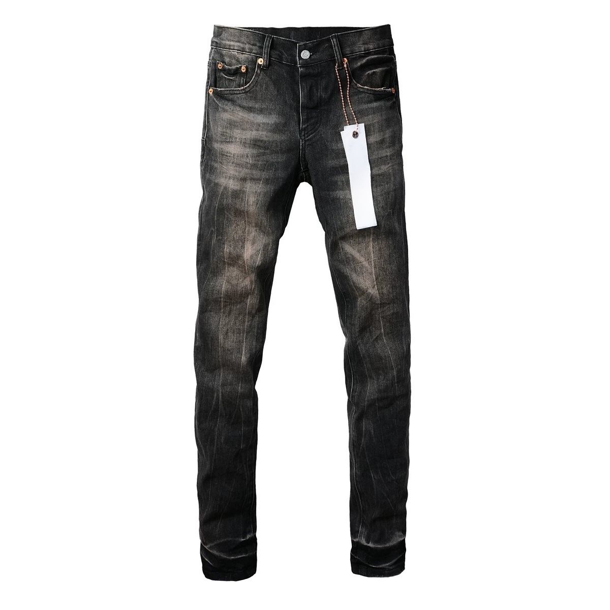 Unisex Tapered Jeans, Charcoal Mud Vertical Fade & Whisker, Cleanfit Dark Streetwear, Breathable All-Season_mkmklike.com