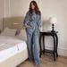 Trendy Oversized Denim Shirt & Trousers Set With Button-Down & Tie Details | Women's Casual Chic Outfit_mkmklike.com