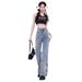 2025 Spring And Autumn New Vintage Washed Distressed Butterfly Embroidery Versatile Design Slightly Flared Denim Pants_mkmklike.com