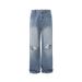 Men's Clothing MYQ Distressed Washed Ripped Jeans Men's Summer Loose Casual Trousers Trendy Straight Mopping Trousers_mkmklike.com