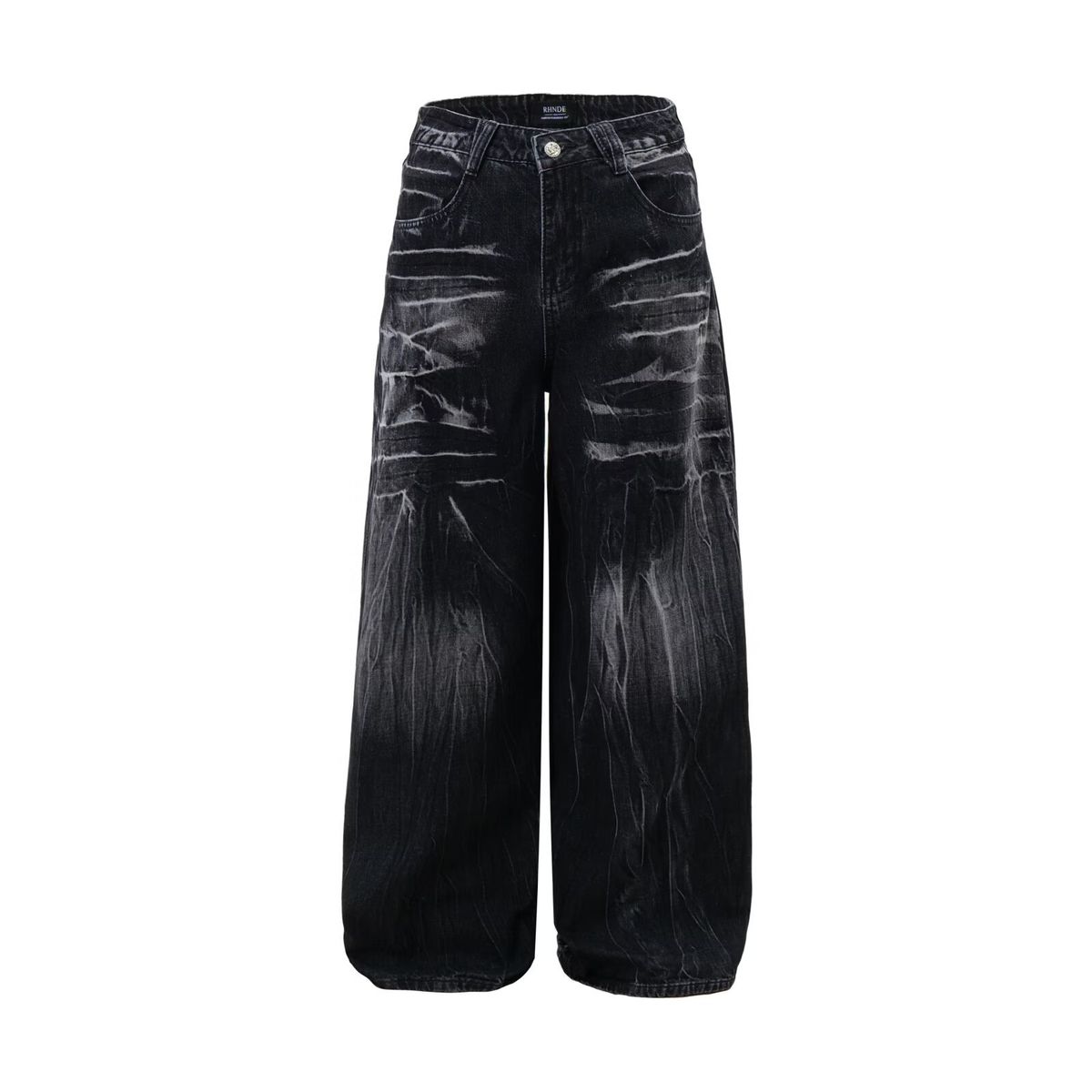 Men's Clothing American Street Fashion Washed Fission Cat Whisker Retro Straight Jeans For Men And Women Trendy Brand Loose Casual Wide Leg Trousers_mkmklike.com