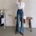 High-Waisted Flared Jeans For Women – Vintage Washed Denim With Metal Accents (Blue, Classic Fit)_mkmklike.com